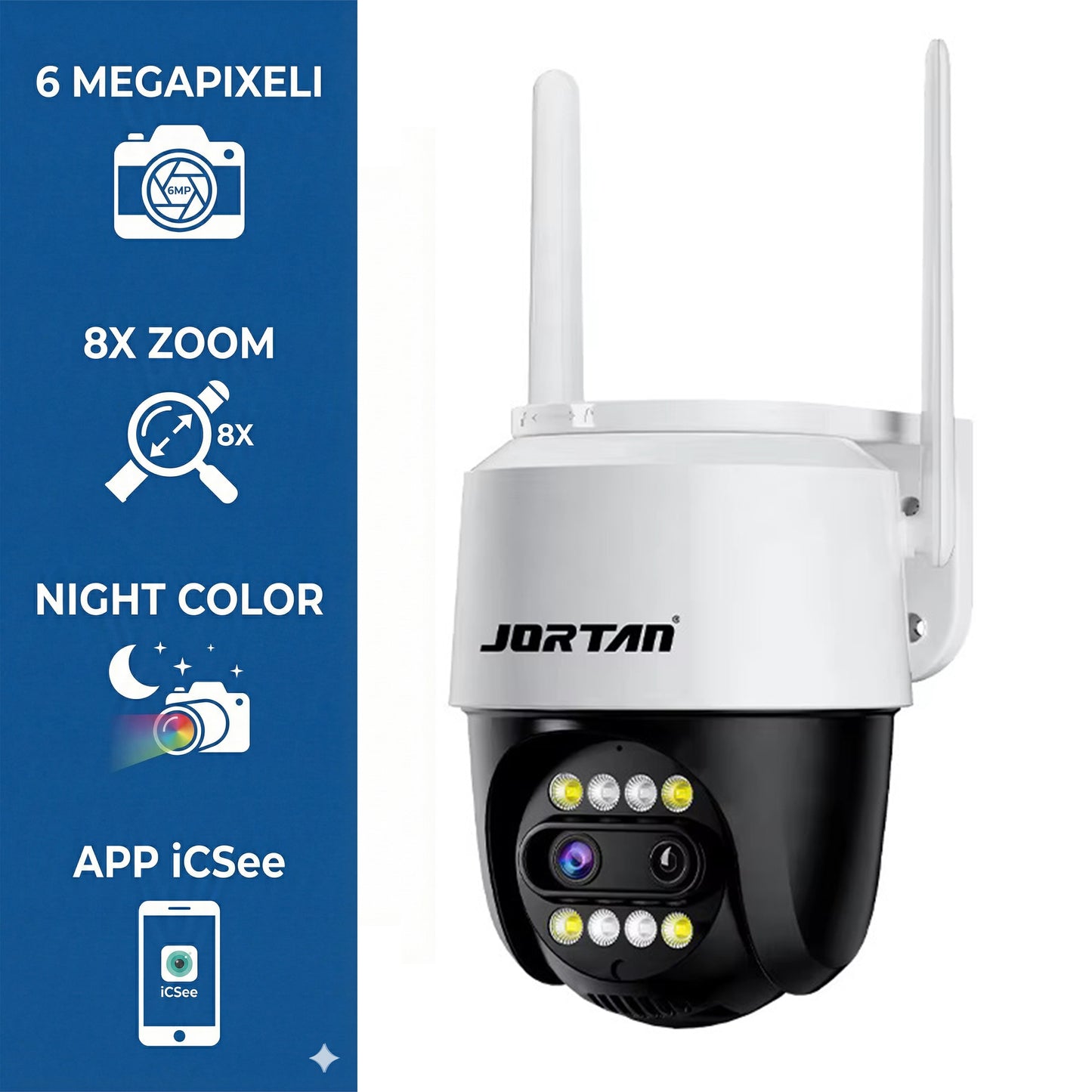 Camera de Supraveghere Jortan 3XM  Zoom Optic X8 Wifi, 6 Megapixeli, Night Color, Smart Tracking