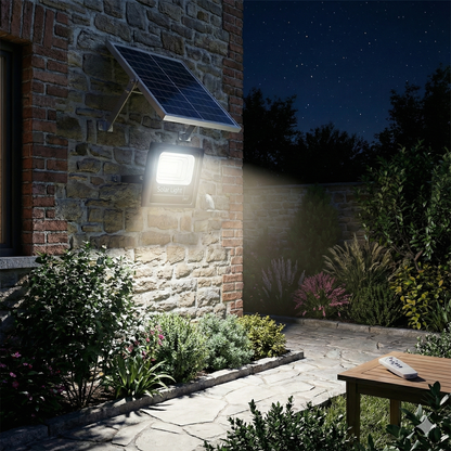 Proiector Solar Jortan 200W, 720LM, 130 LED YY2835, Baterie 6500 mAh, Telecomandă + Fotocelulă, IP66 (Negru)