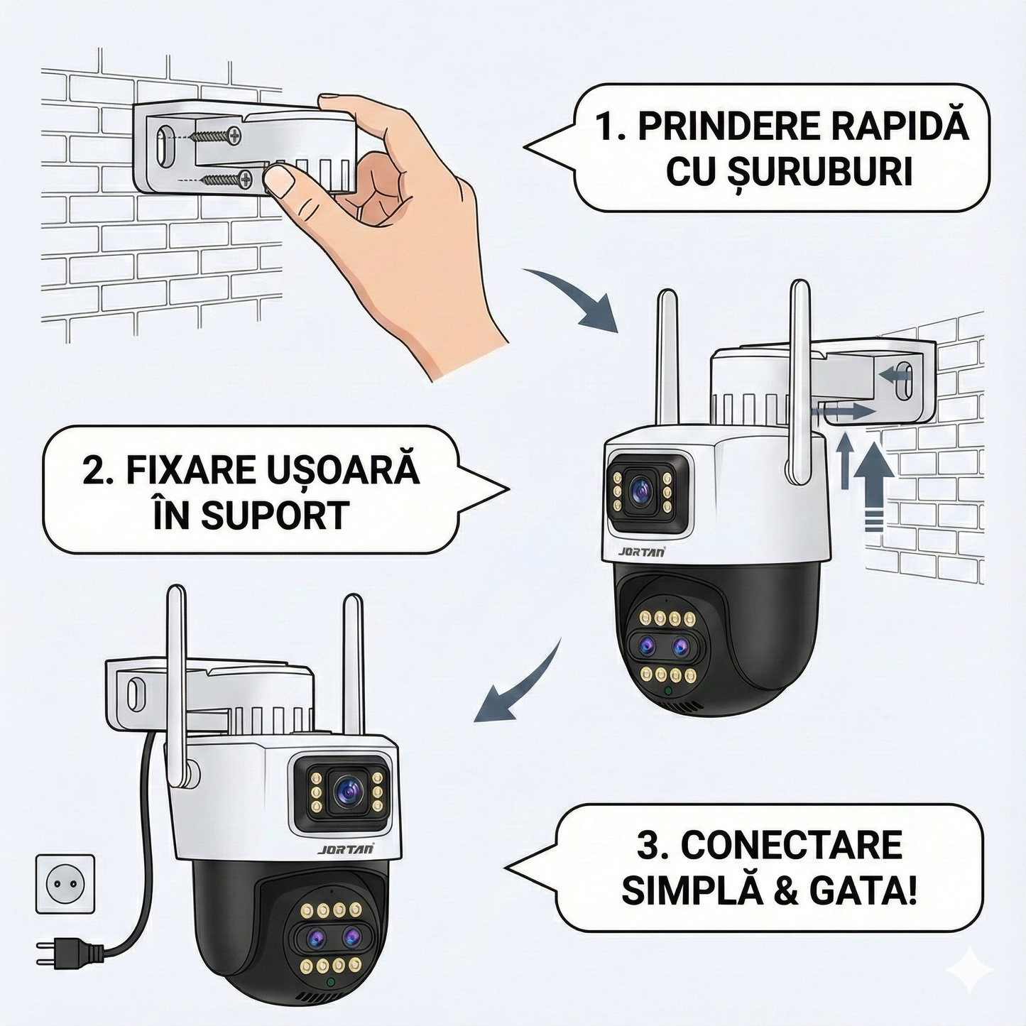 Set 4 Camere de Supraveghere Dubla Wifi Jortan 9999 PRO, 9 Megapixeli, Night Color, Smart Tracking, Aplicatie iCSee