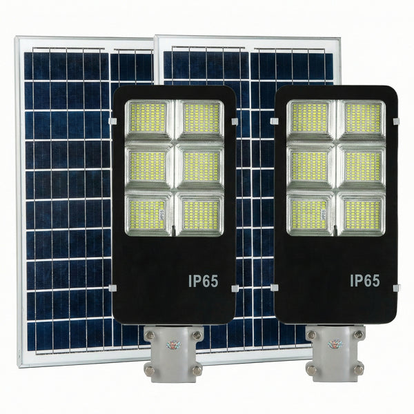 Set 2 Lămpi Stradale Solare Jortan TB-400W, 2000LM, 396 LED 5730, Telecomandă + Fotocelulă, IP66 (Gri)