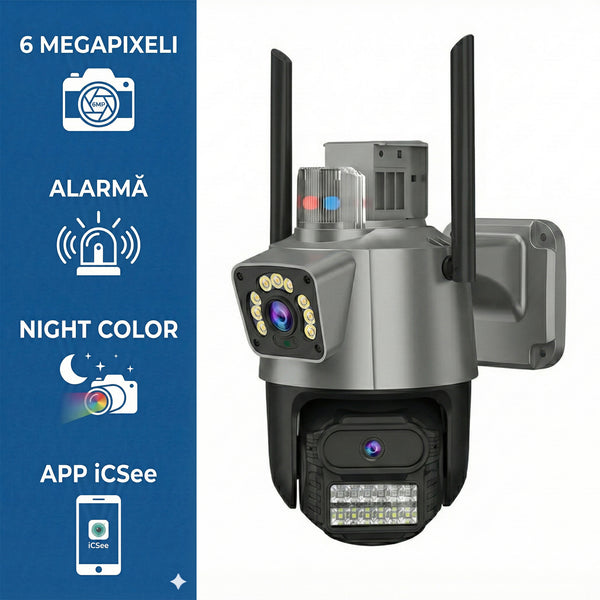 Camera de Supraveghere Dubla Wifi Jortan 9687PRO, 6 Megapixeli, Alarma, Smart Tracking, Night Color