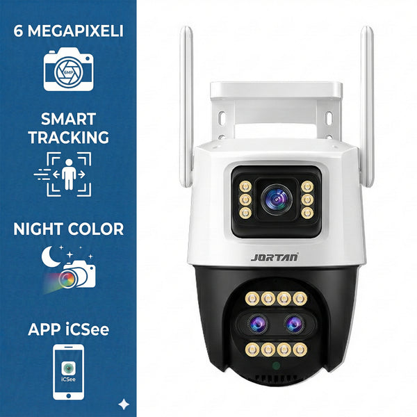 Camera de Supraveghere Dubla Wifi Jortan 9999 PRO, 9 Megapixeli, Night Color, Smart Tracking, Aplicatie iCSee