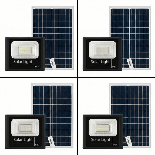 Set 4 Proiectoare Solare Jortan 100W, 520LM, 108 LED YY2835, Baterie 4500 mAh, Telecomandă + Fotocelulă, IP66 (Negru)