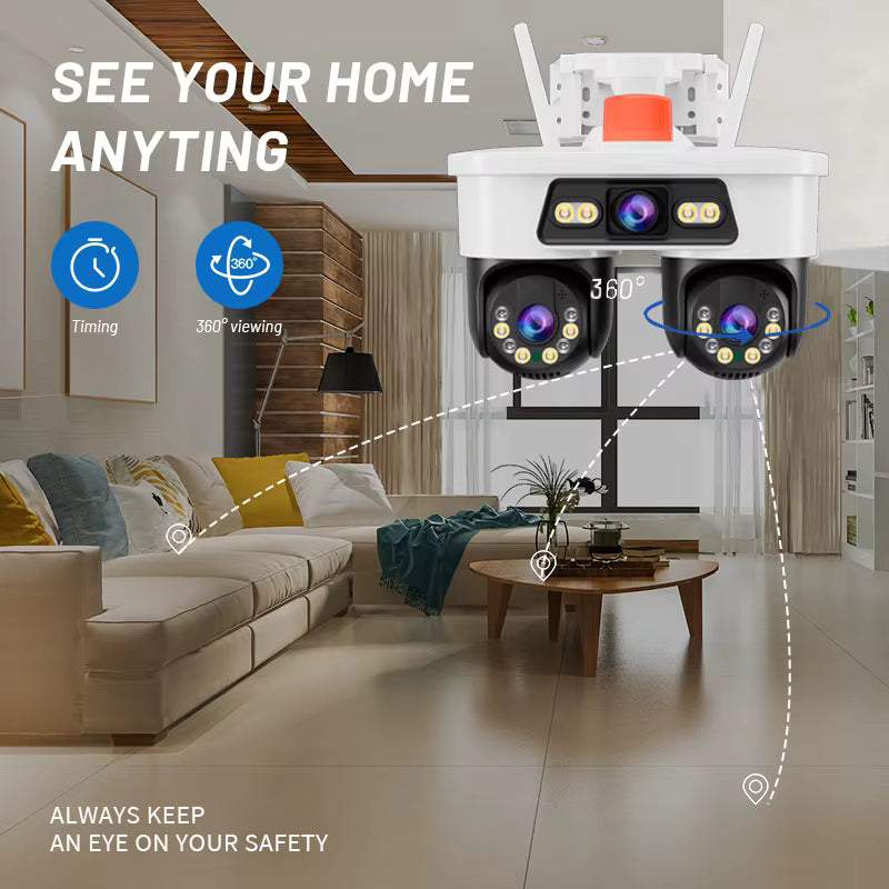 Camera de Supraveghere Tripla Jortan 8 Wifi, 9 Megapixeli, Rezolutie 2K, Night Color, Smart Tracking, Alarma