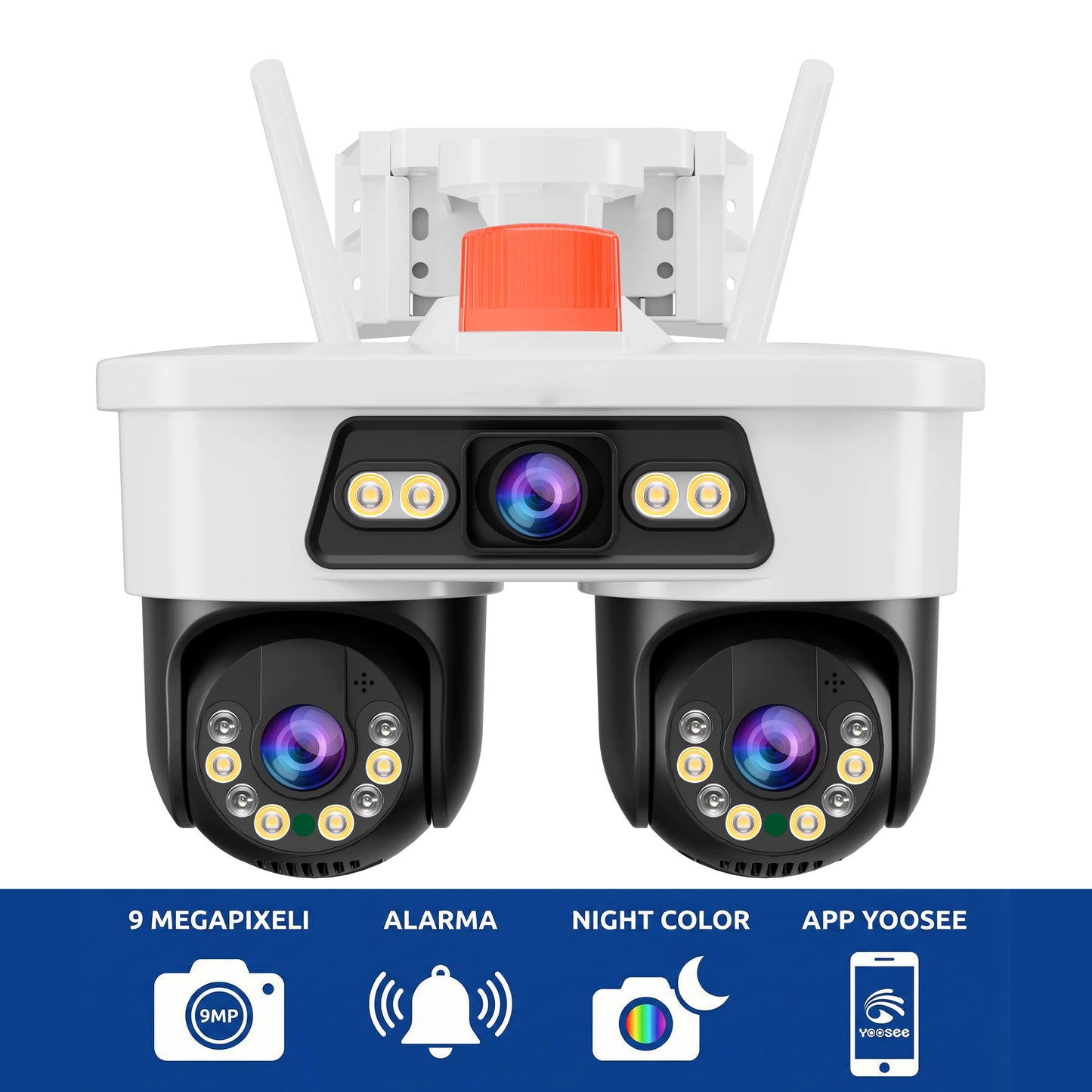 Camera de Supraveghere Tripla Jortan 8 Wifi, 9 Megapixeli, Rezolutie 2K, Night Color, Smart Tracking, Alarma