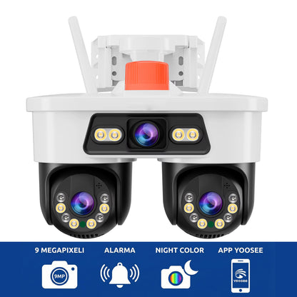 Camera de Supraveghere Tripla Jortan 8 Wifi, 9 Megapixeli, Rezolutie 2K, Night Color, Smart Tracking, Alarma