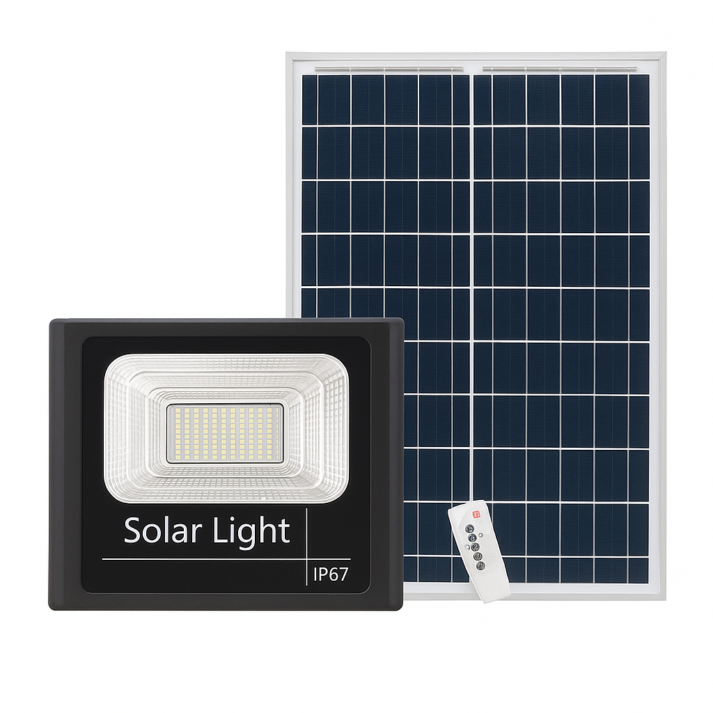 Proiector Solar Jortan 200W, 720LM, 130 LED YY2835, Baterie 6500 mAh, Telecomandă + Fotocelulă, IP66 (Negru)