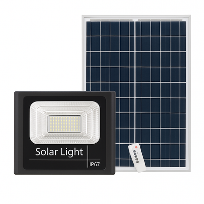 Proiector Solar Jortan 200W, 720LM, 130 LED YY2835, Baterie 6500 mAh, Telecomandă + Fotocelulă, IP66 (Negru)